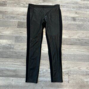 Eileen Fisher Black Genuine Leather Front Panel Pull On Pants Size Small D41